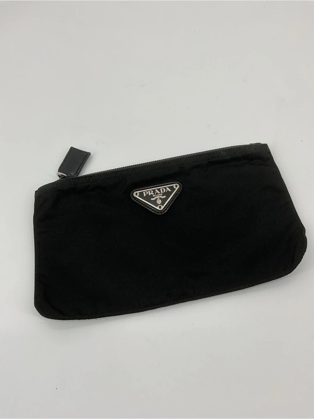 Prada Tessuto Nylon Zip Pouch Cosmetic Case Black Authentic COA